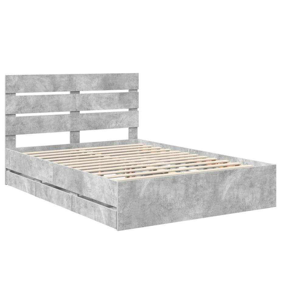 Cadre de lit Gris béton 140 x 190 cm Bois Ingénierie