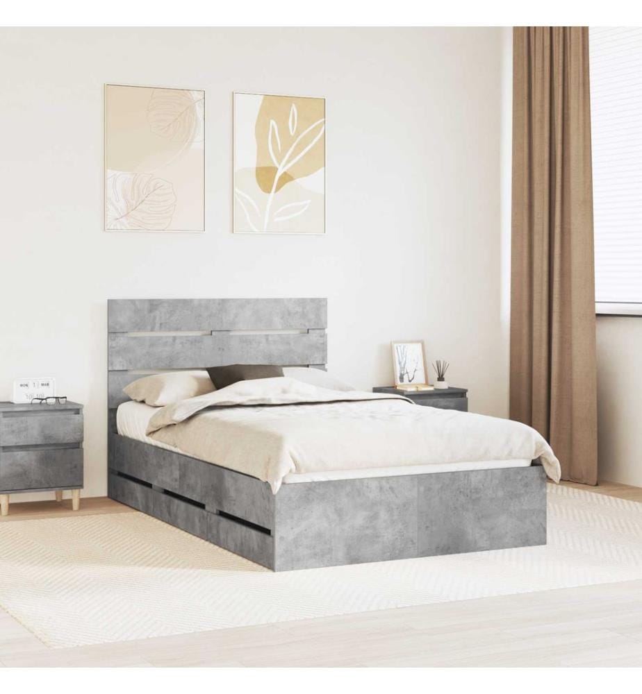 Cadre de lit Gris béton 135 x 190 cm Bois Ingénierie
