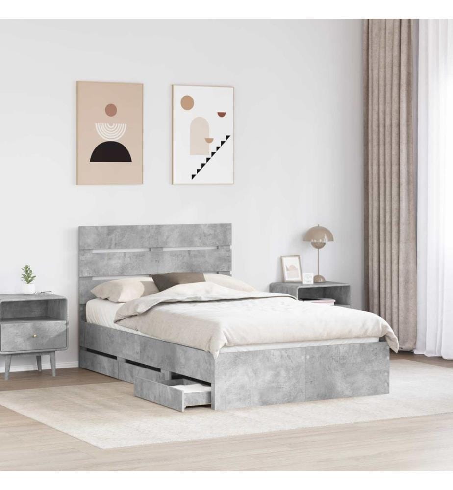 Cadre de lit Gris béton 135 x 190 cm Bois Ingénierie