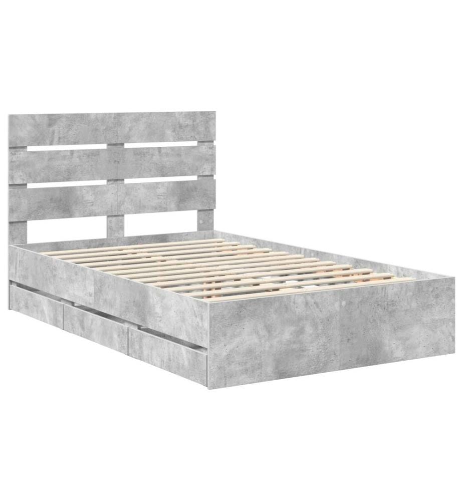 Cadre de lit Gris béton 135 x 190 cm Bois Ingénierie