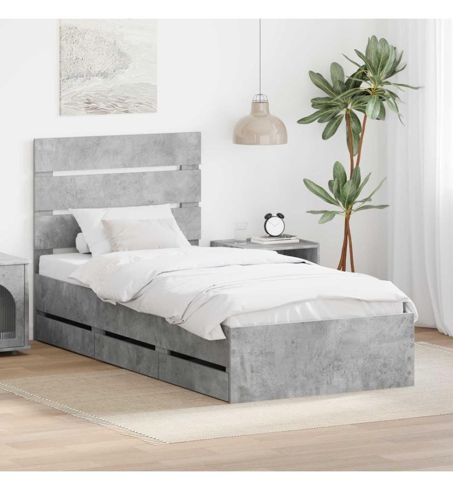 Bettrahmen mit Kopfteil Beton Grau 75 x 190 cm Ingenieurs Holz