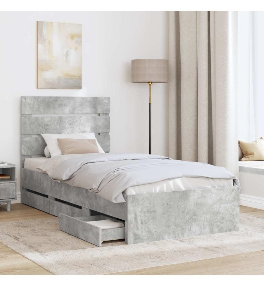 Bettrahmen mit Kopfteil Beton Grau 75 x 190 cm Ingenieurs Holz