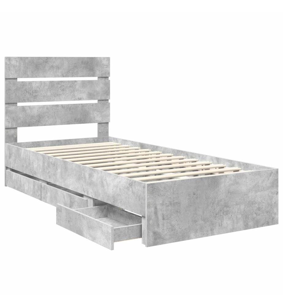 Bettrahmen mit Kopfteil Beton Grau 75 x 190 cm Ingenieurs Holz
