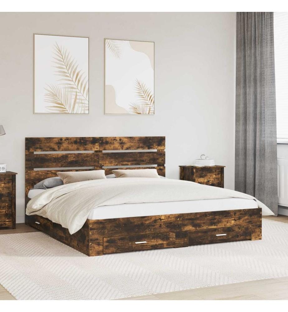 Bettrahmen Geräucherte Eiche 200 x 200 cm Holzwerkstoff