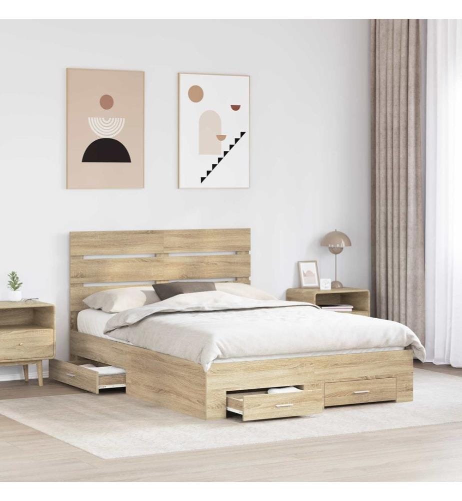 Bettrahmen mit Kopfteil Sonoma-Eiche 140 x 190 cm Holzwerkstoff
