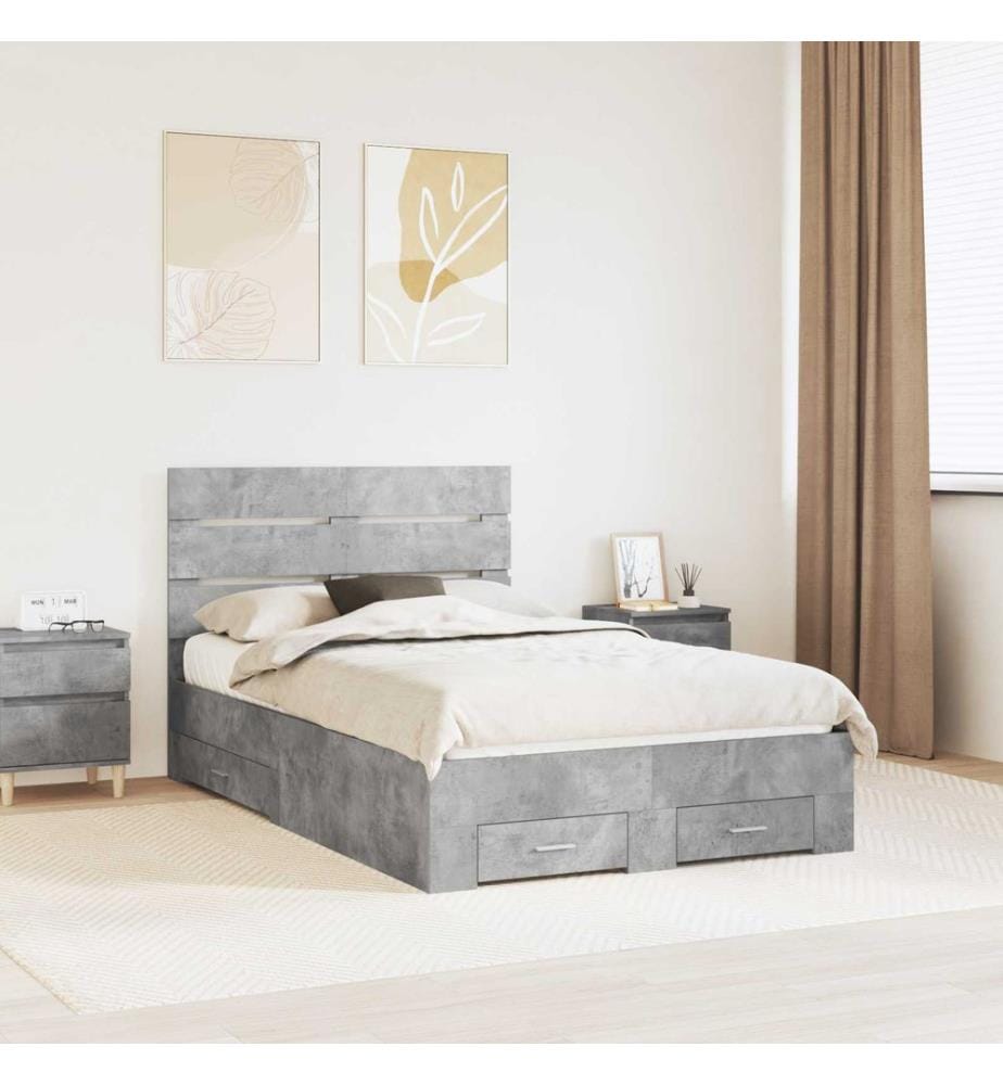 Cadre de lit Gris béton 135 x 190 cm Bois d'ingénierie