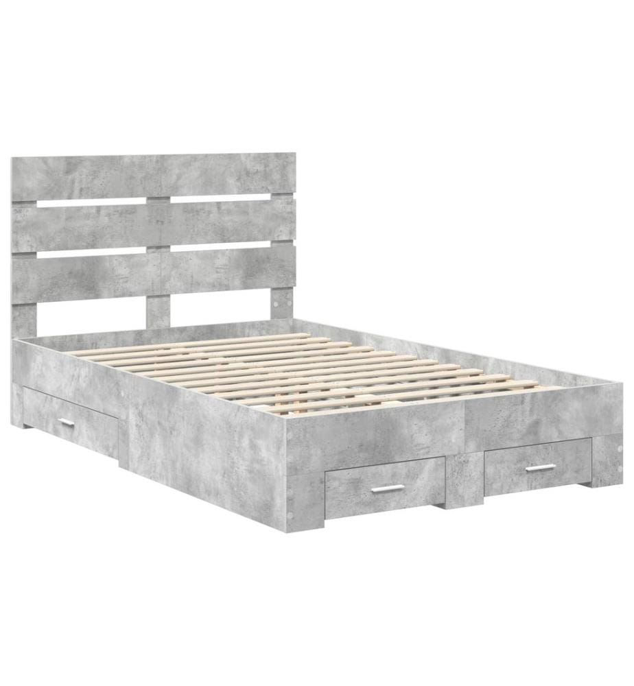 Cadre de lit Gris béton 135 x 190 cm Bois d'ingénierie
