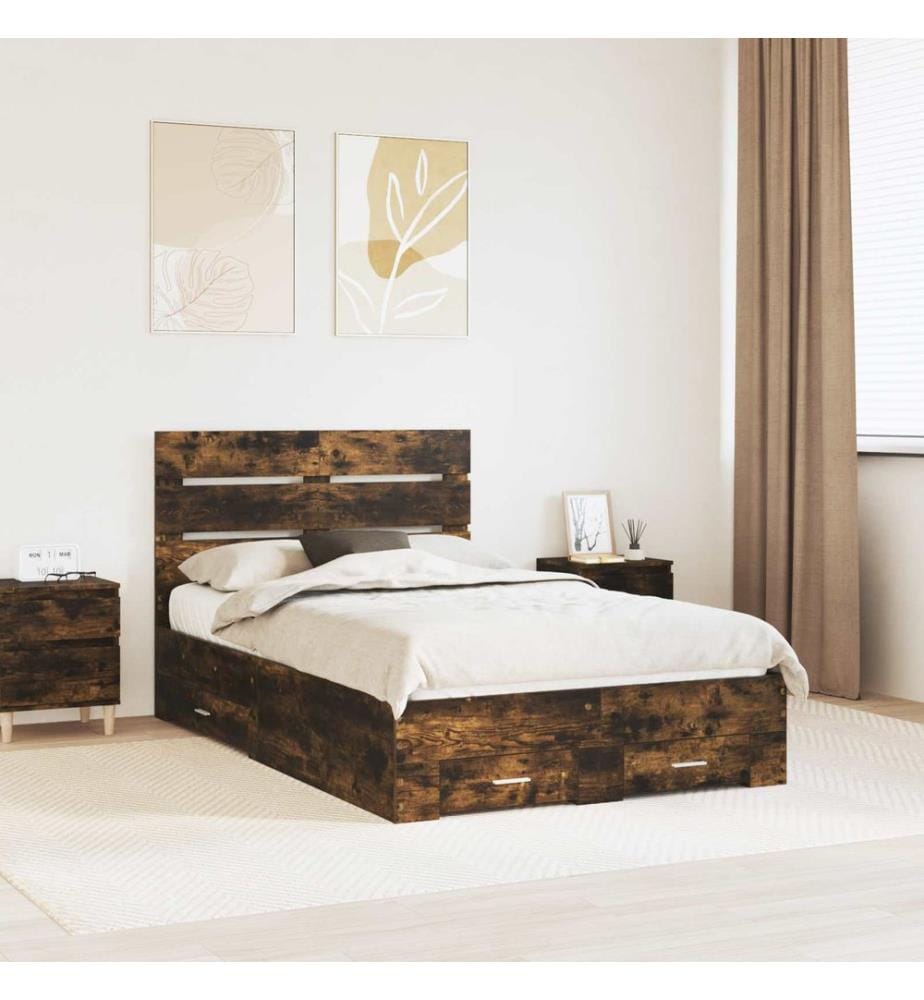 Bettrahmen Geräucherte Eiche 135 x 190 cm Holzwerkstoff