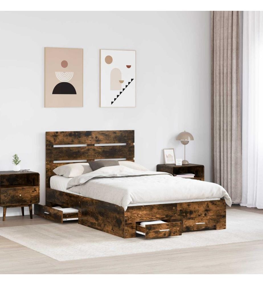 Bettrahmen Geräucherte Eiche 135 x 190 cm Holzwerkstoff