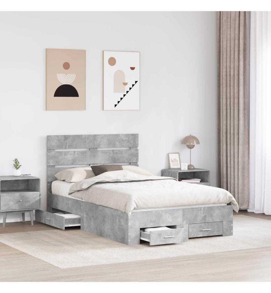 Cadre de lit Gris béton 120 x 190 cm Bois d'ingénierie