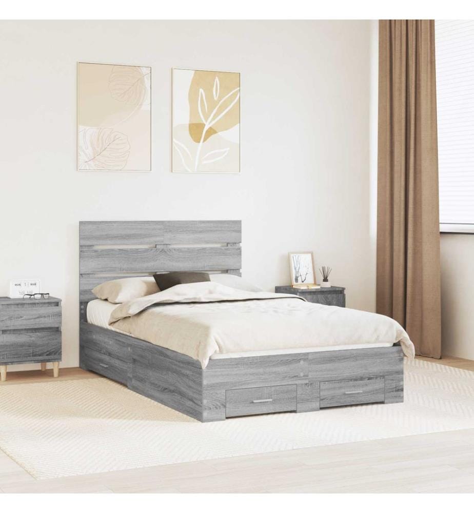 Cadre de lit Gris Sonoma 120 x 190 cm Bois d'ingénierie