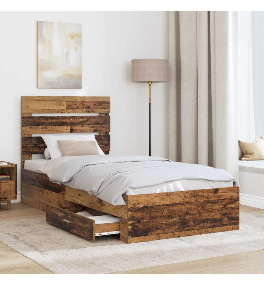 Bettrahmen mit Schubladen Altholz 100 x 200 cm Holzwerkstoff