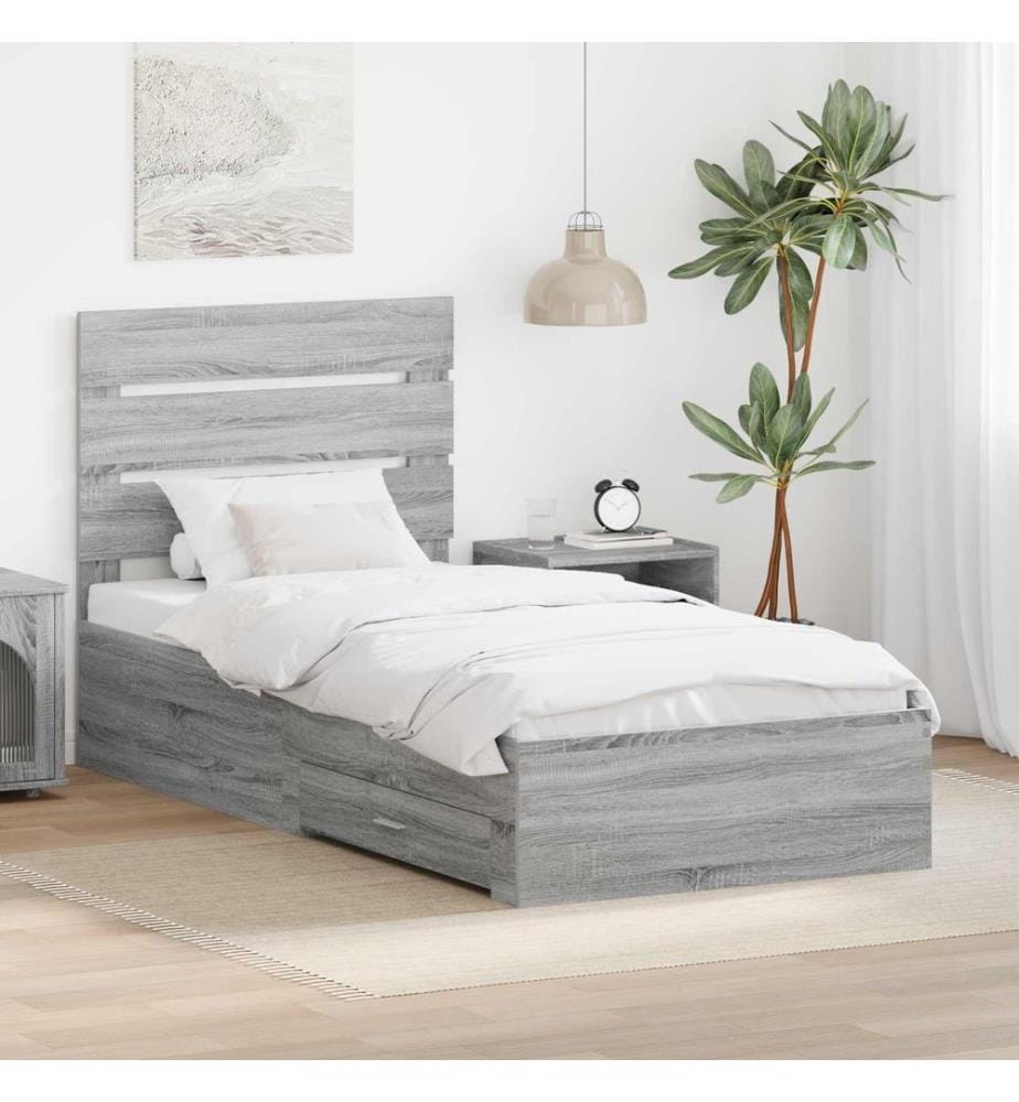 Cadre de lit Gris Sonoma 90 x 190 cm Bois d'ingénierie