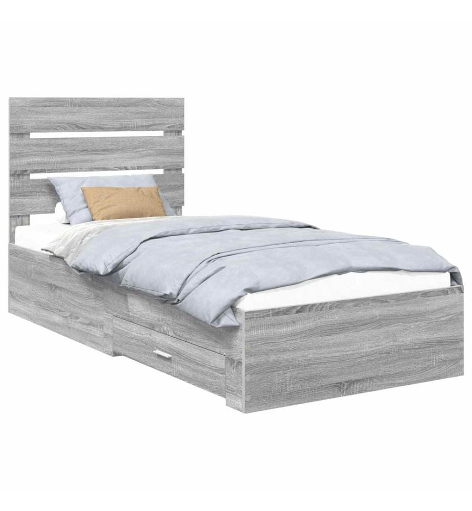 Cadre de lit Gris Sonoma 90 x 190 cm Bois d'ingénierie