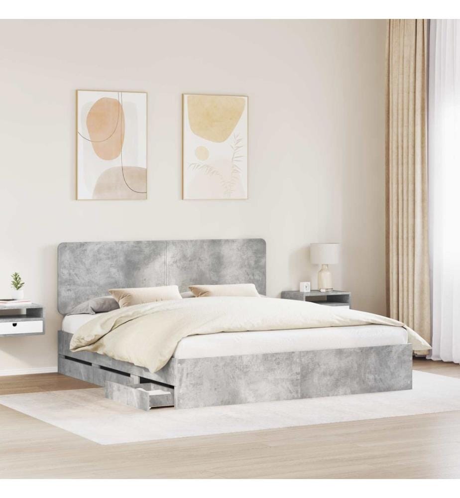 Cadre de lit Gris béton 200 x 200 cm Bois Ingénierie