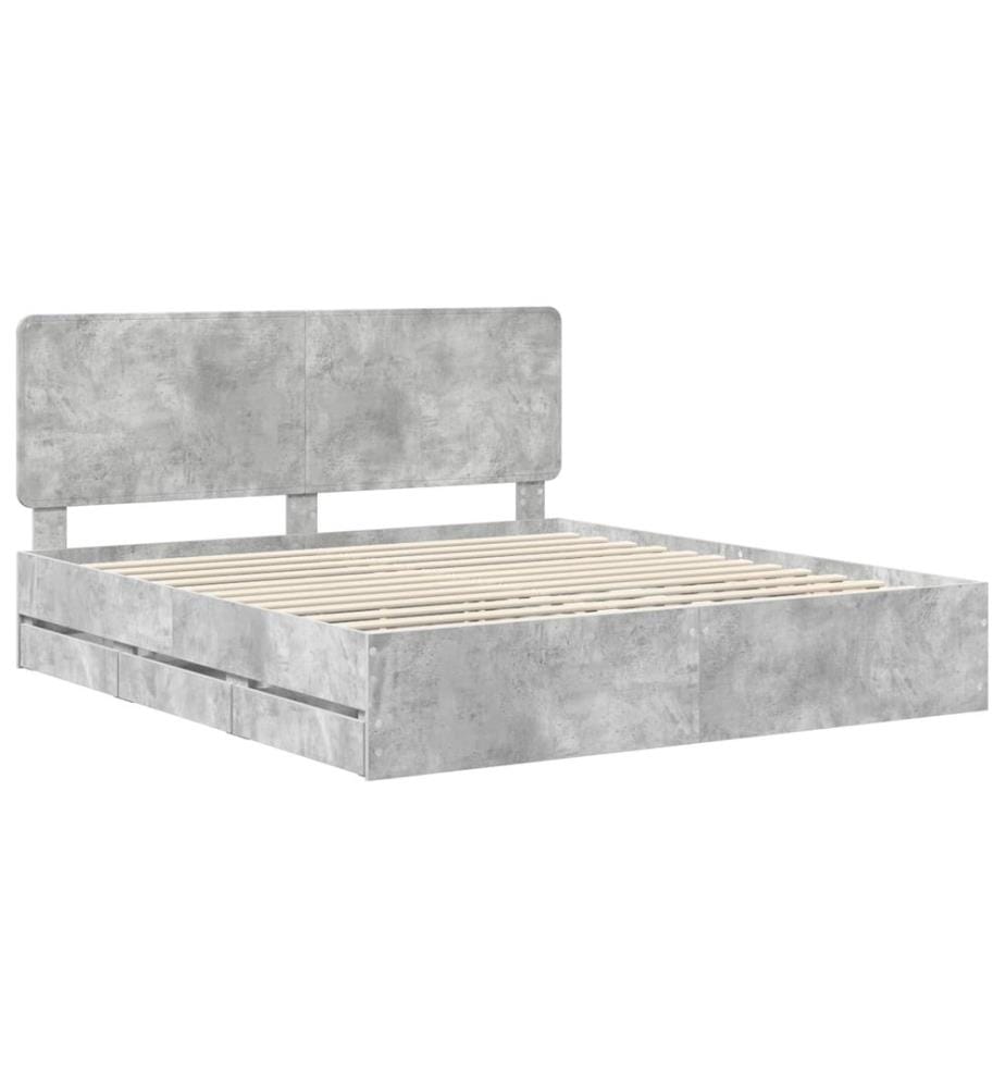 Cadre de lit Gris béton 200 x 200 cm Bois Ingénierie