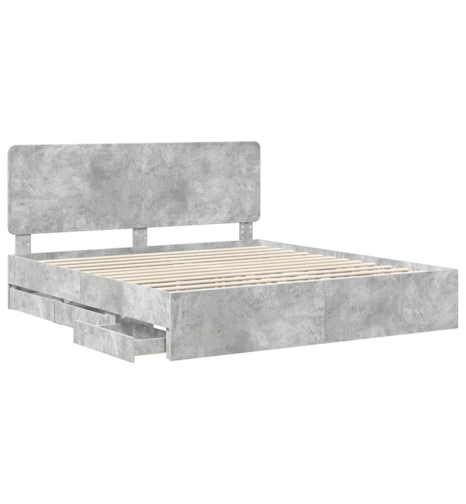 Cadre de lit Gris béton 200 x 200 cm Bois Ingénierie