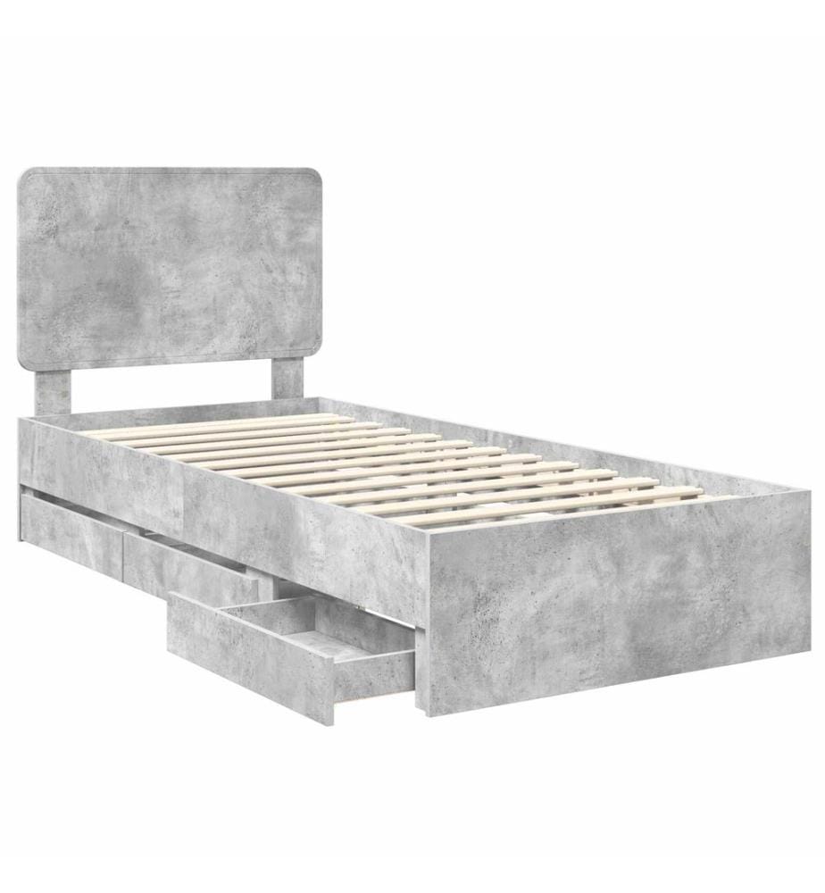 Bettrahmen mit Kopfteil Beton Grau 75 x 190 cm Ingenieurs Holz