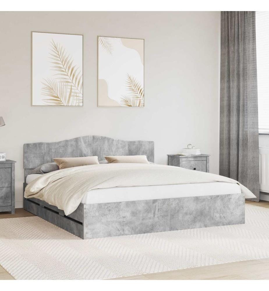Cadre de lit Gris béton 200 x 200 cm Bois Ingénierie