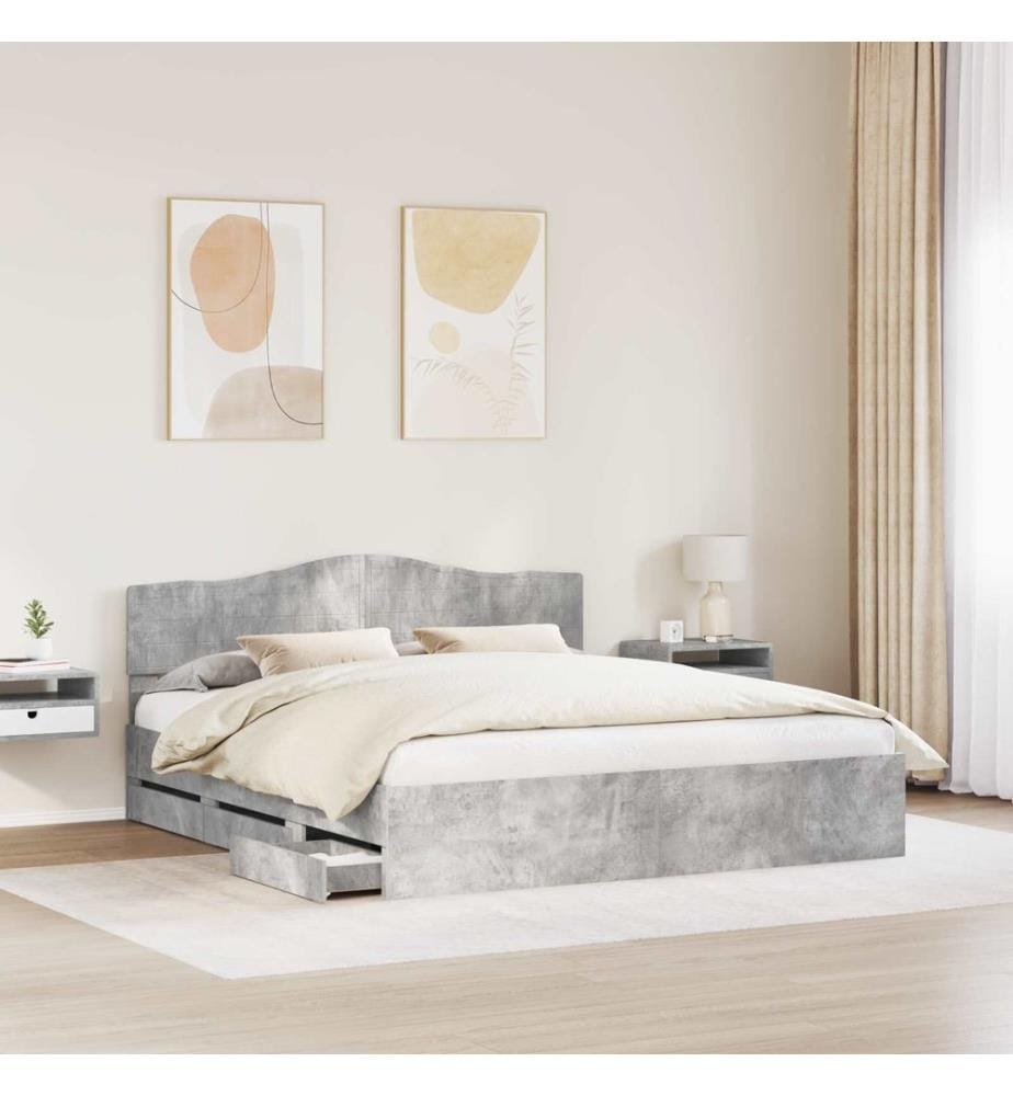 Cadre de lit Gris béton 200 x 200 cm Bois Ingénierie
