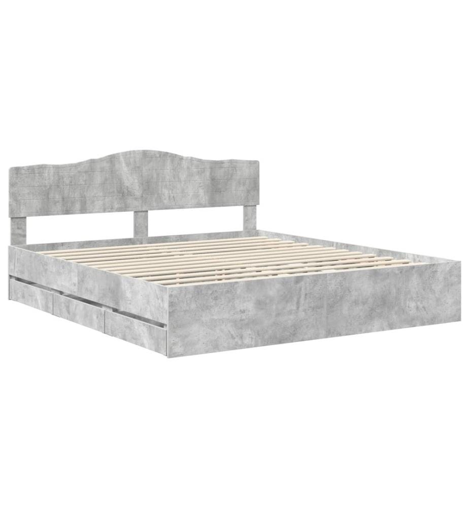Cadre de lit Gris béton 200 x 200 cm Bois Ingénierie