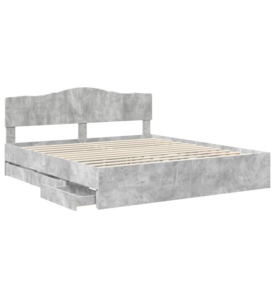 Cadre de lit Gris béton 200 x 200 cm Bois Ingénierie