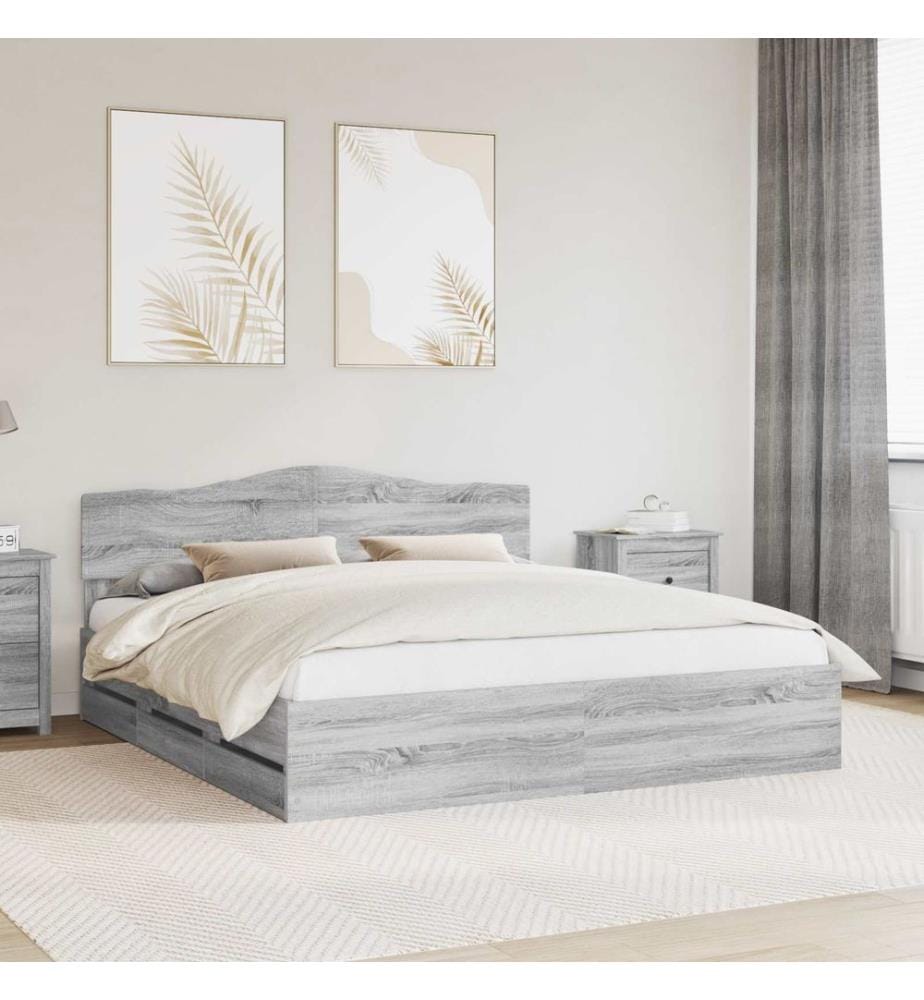 Cadre de lit Gris Sonoma 200 x 200 cm Bois Ingénierie