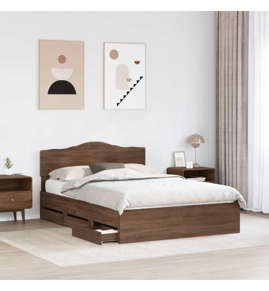 Bettrahmen Braun Eichen-Optik 140 x 200 cm Ingenieurs Holz