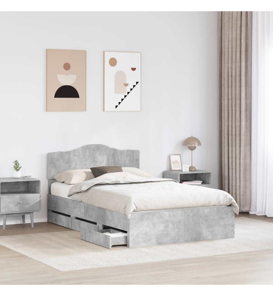 Cadre de lit Gris béton 135 x 190 cm Bois Ingénierie