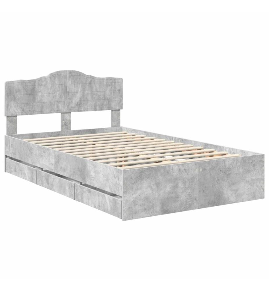 Cadre de lit Gris béton 135 x 190 cm Bois Ingénierie