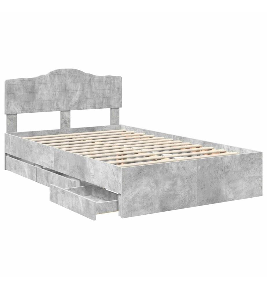 Cadre de lit Gris béton 135 x 190 cm Bois Ingénierie