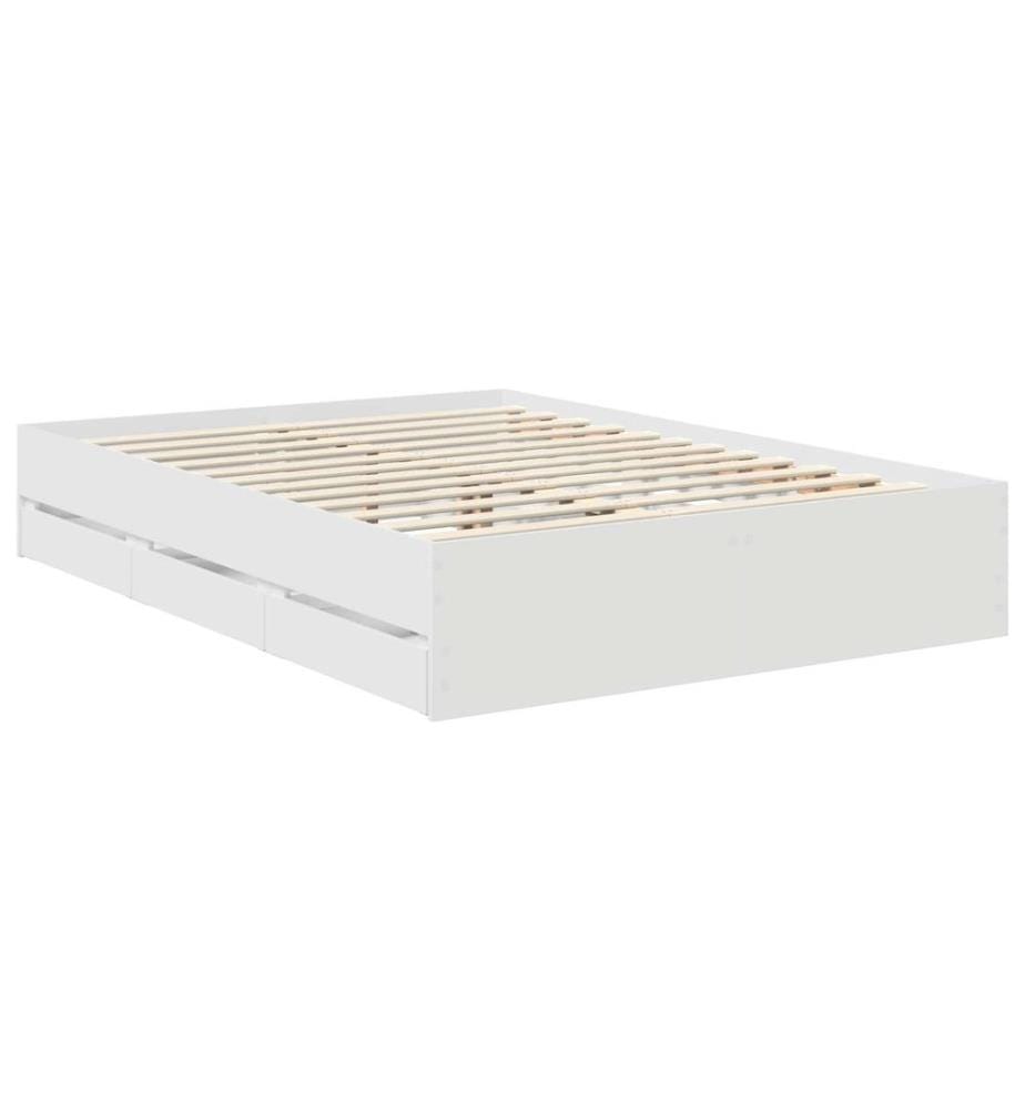 Bettrahmen mit Schubladen Weiss 140 x 190 cm Ingenieurs Holz
