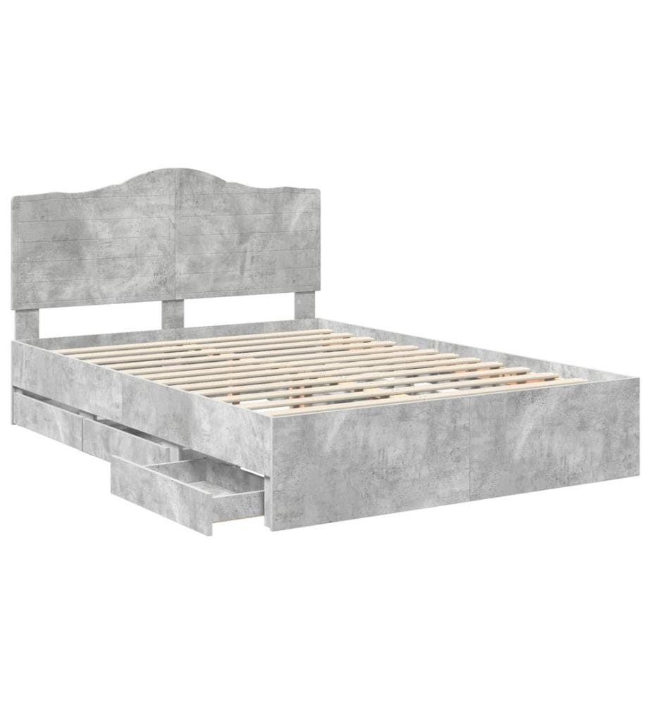Cadre de lit Gris béton 140 x 190 cm Bois Ingénierie