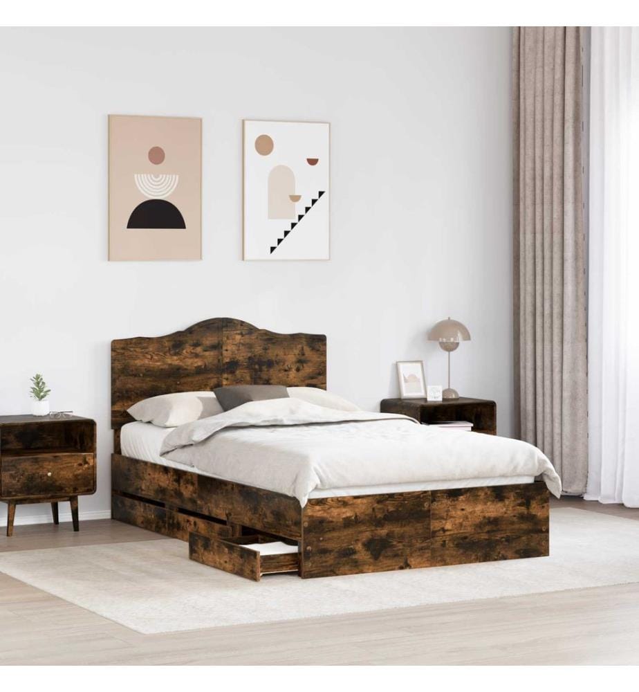 Bettrahmen Geräucherte Eiche 120 x 190 cm Ingenieurs Holz