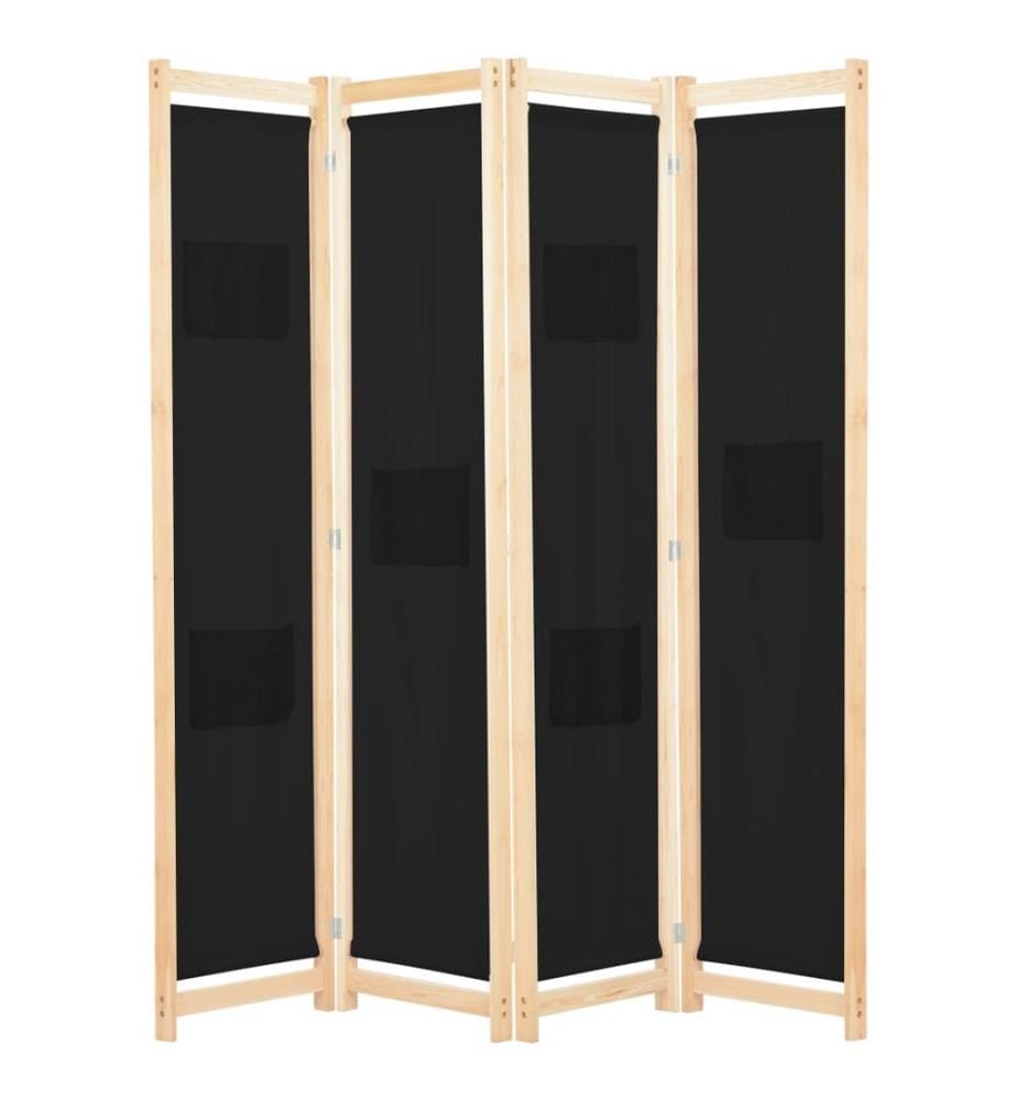 4-teiliger Raumteiler Schwarz 160 x 170 x 4 cm Stoff