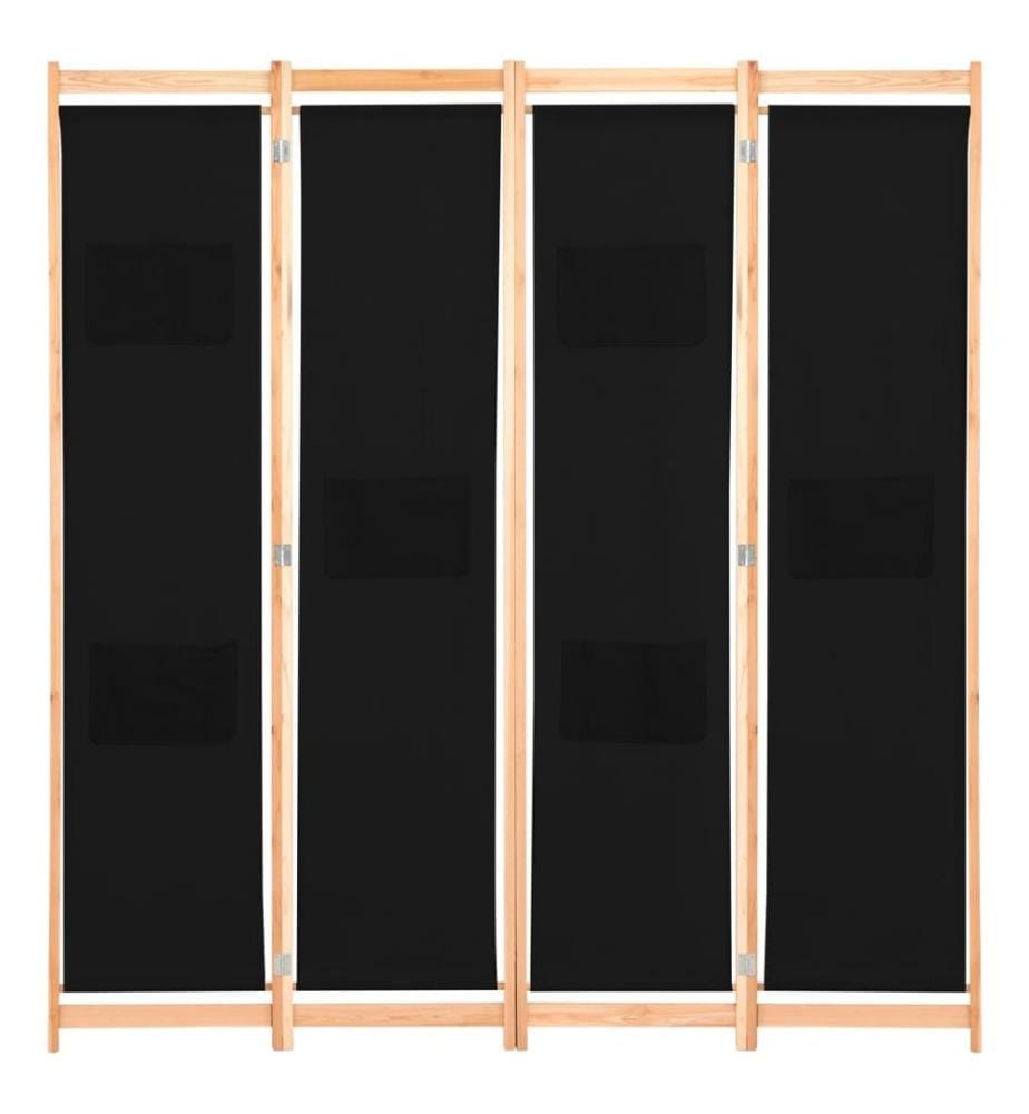 4-teiliger Raumteiler Schwarz 160 x 170 x 4 cm Stoff