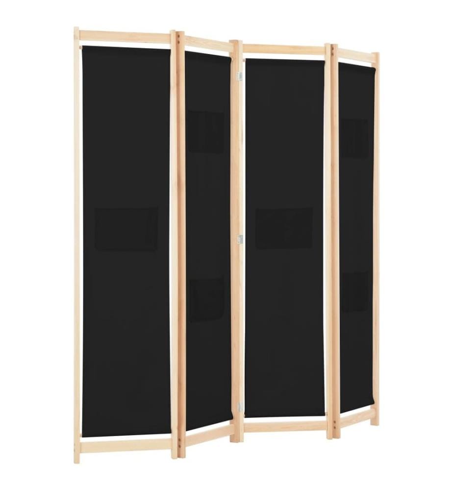 4-teiliger Raumteiler Schwarz 160 x 170 x 4 cm Stoff