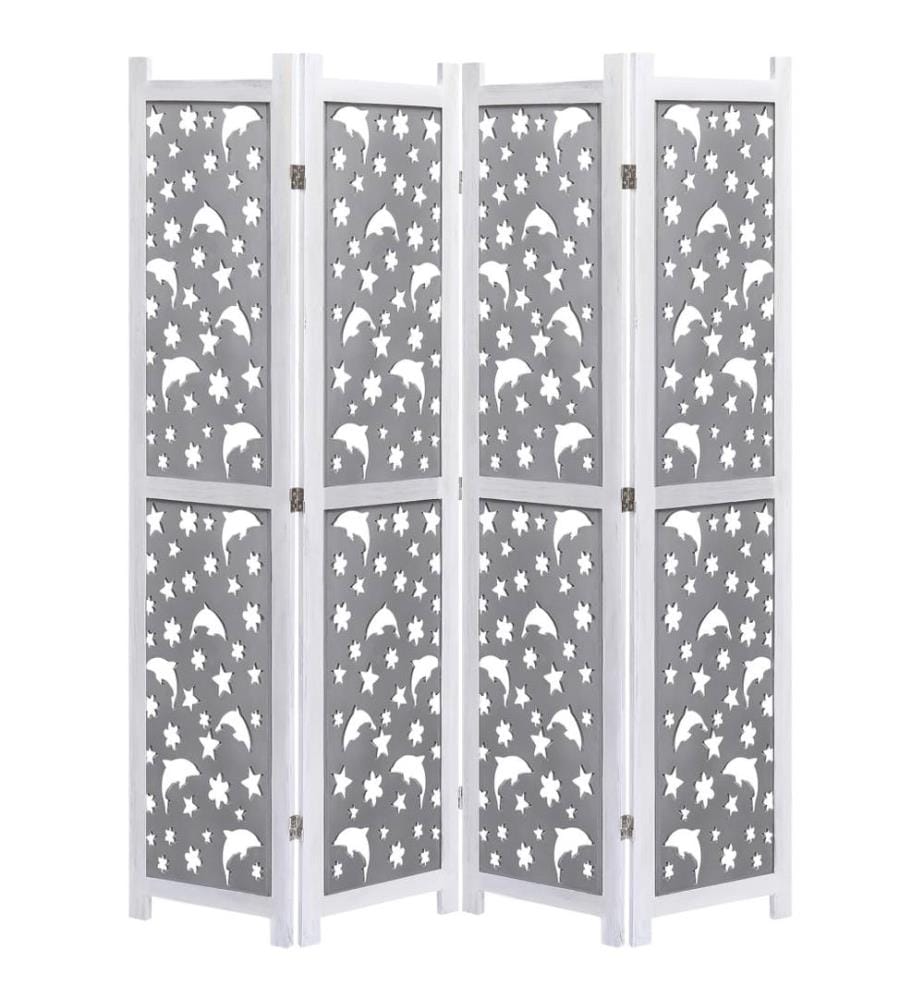 Cloison de séparation 4 panneaux Gris 140x165 cm Bois solide