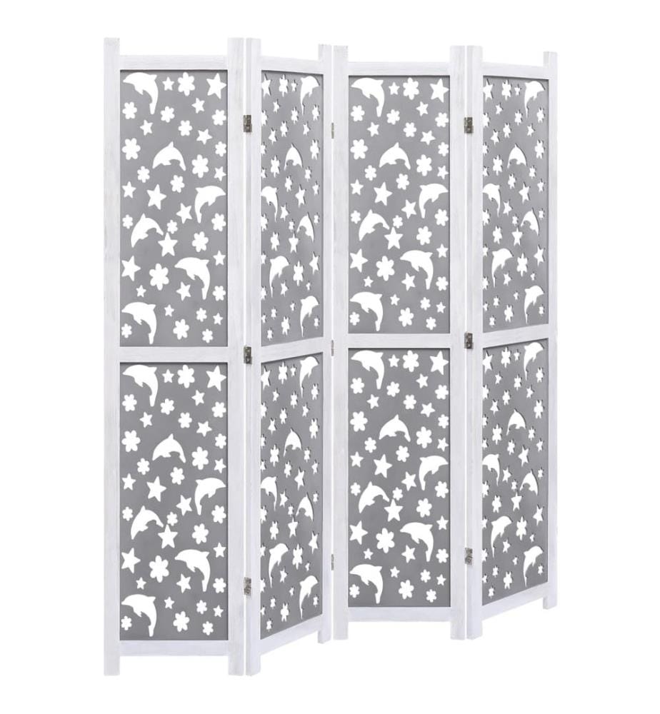 Cloison de séparation 4 panneaux Gris 140x165 cm Bois solide