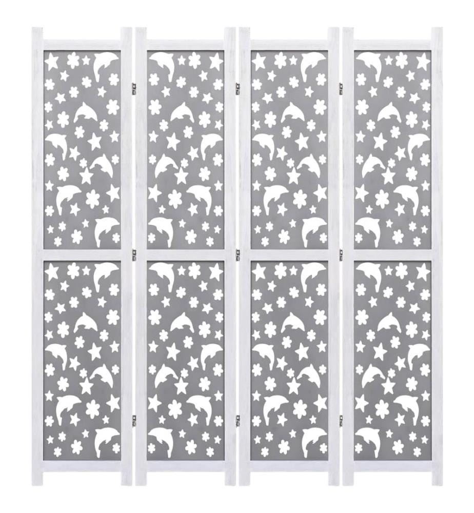 Cloison de séparation 4 panneaux Gris 140x165 cm Bois solide