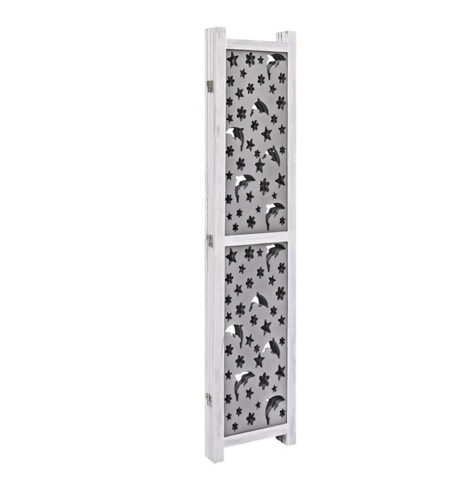 Cloison de séparation 4 panneaux Gris 140x165 cm Bois solide