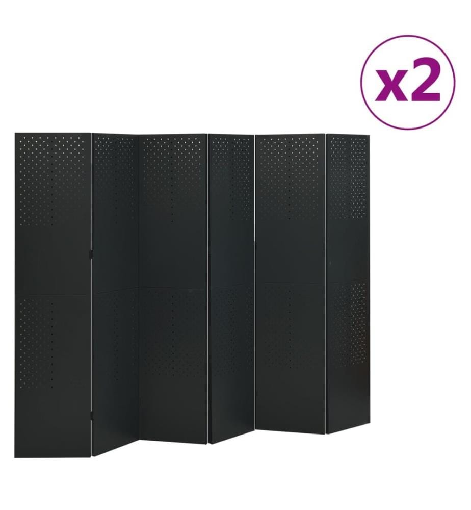 Cloisons de séparation 6 panneaux 2 pcs Noir 240x180 cm Acier