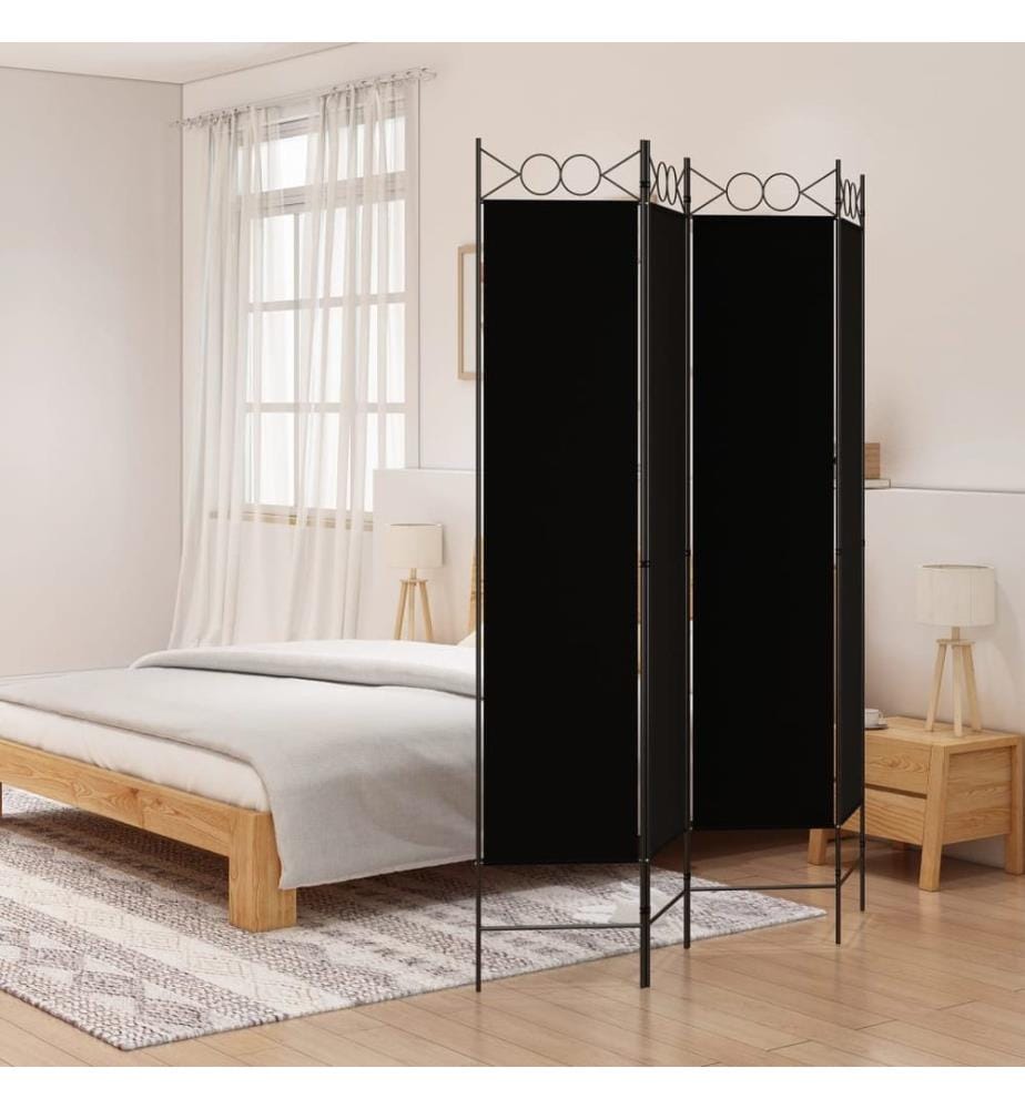 4-tlg. Paravent Schwarz 160x200 cm Stoff