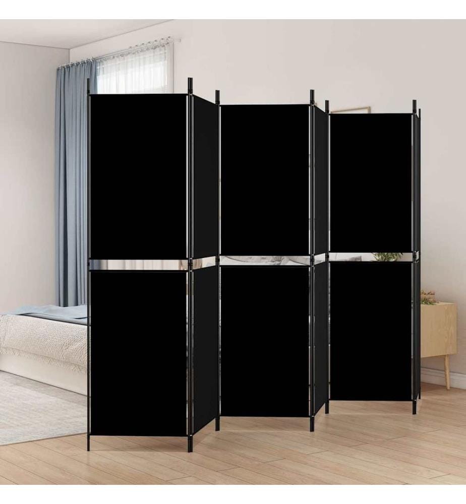 6-tlg. Paravent Schwarz 300x180 cm Stoff