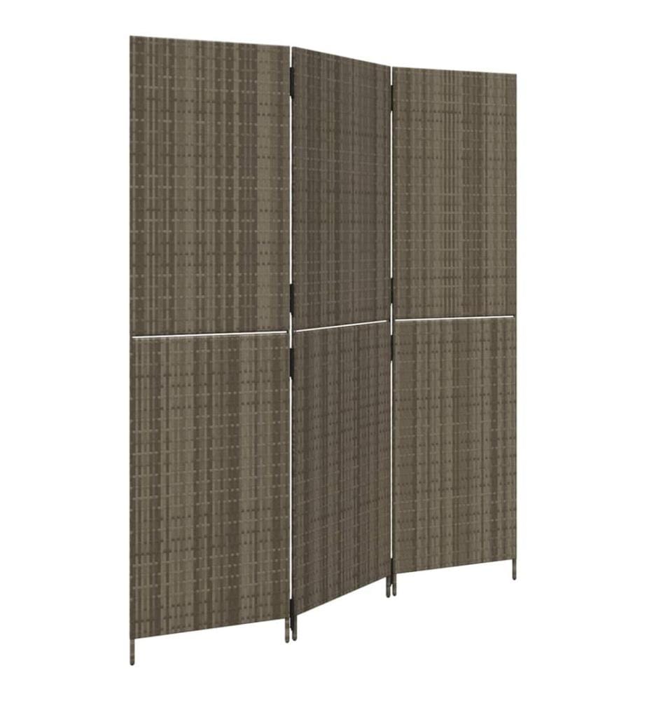 Paravent 3-tlg. Grau Poly Rattan