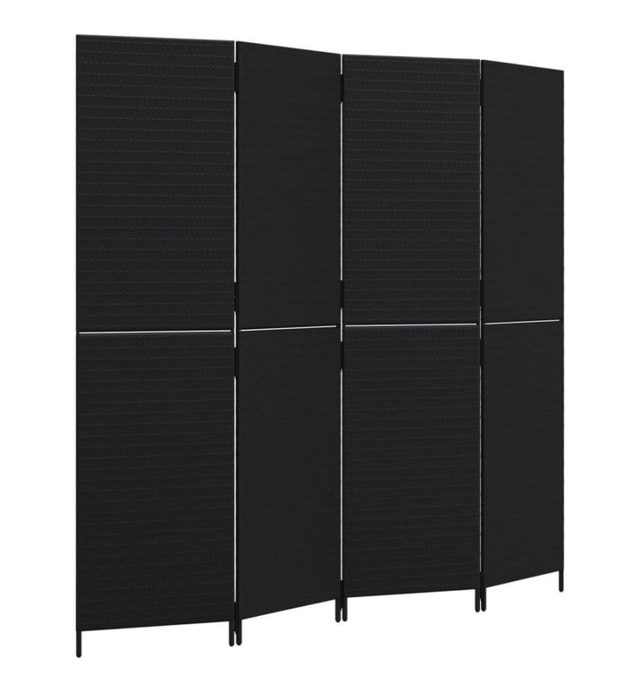 Paravent 4-tlg. Schwarz Poly Rattan