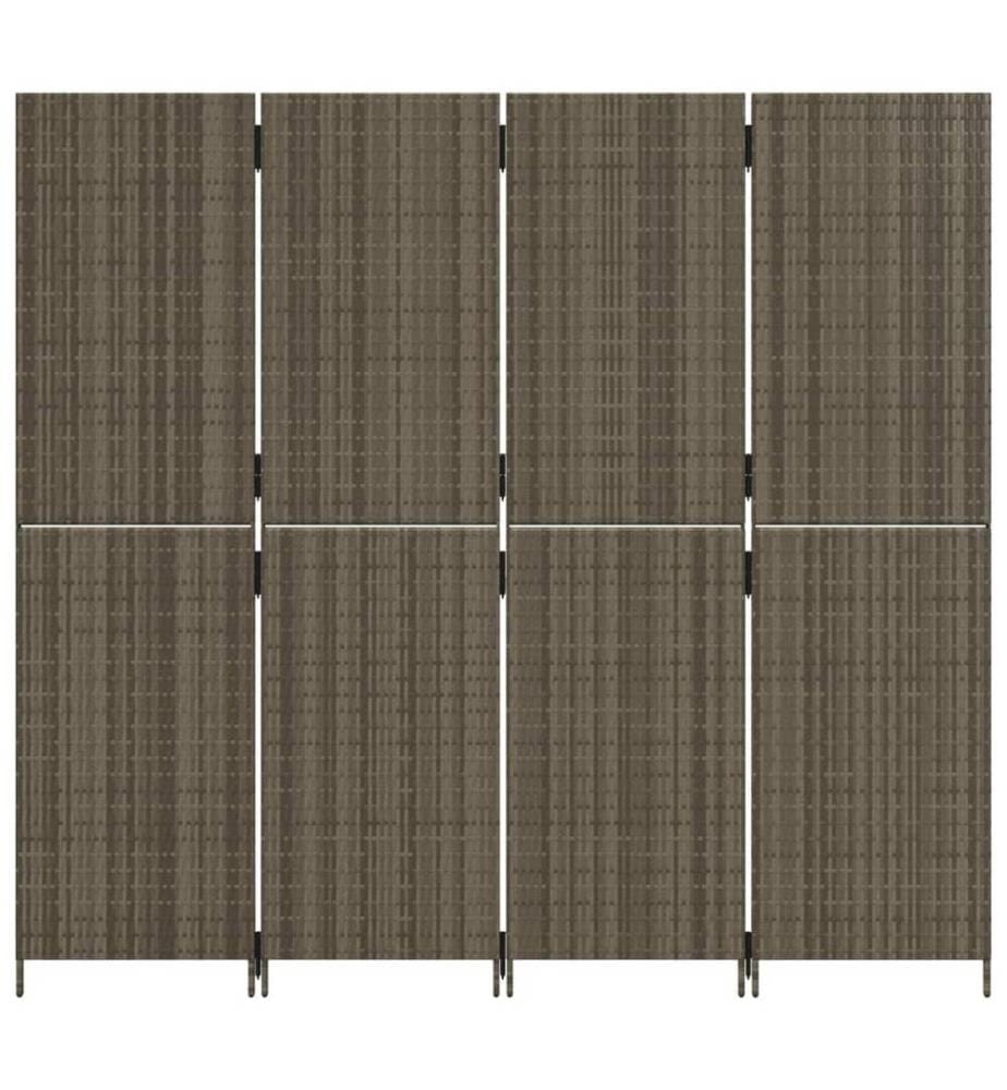 Paravent 4-tlg. Grau Poly Rattan