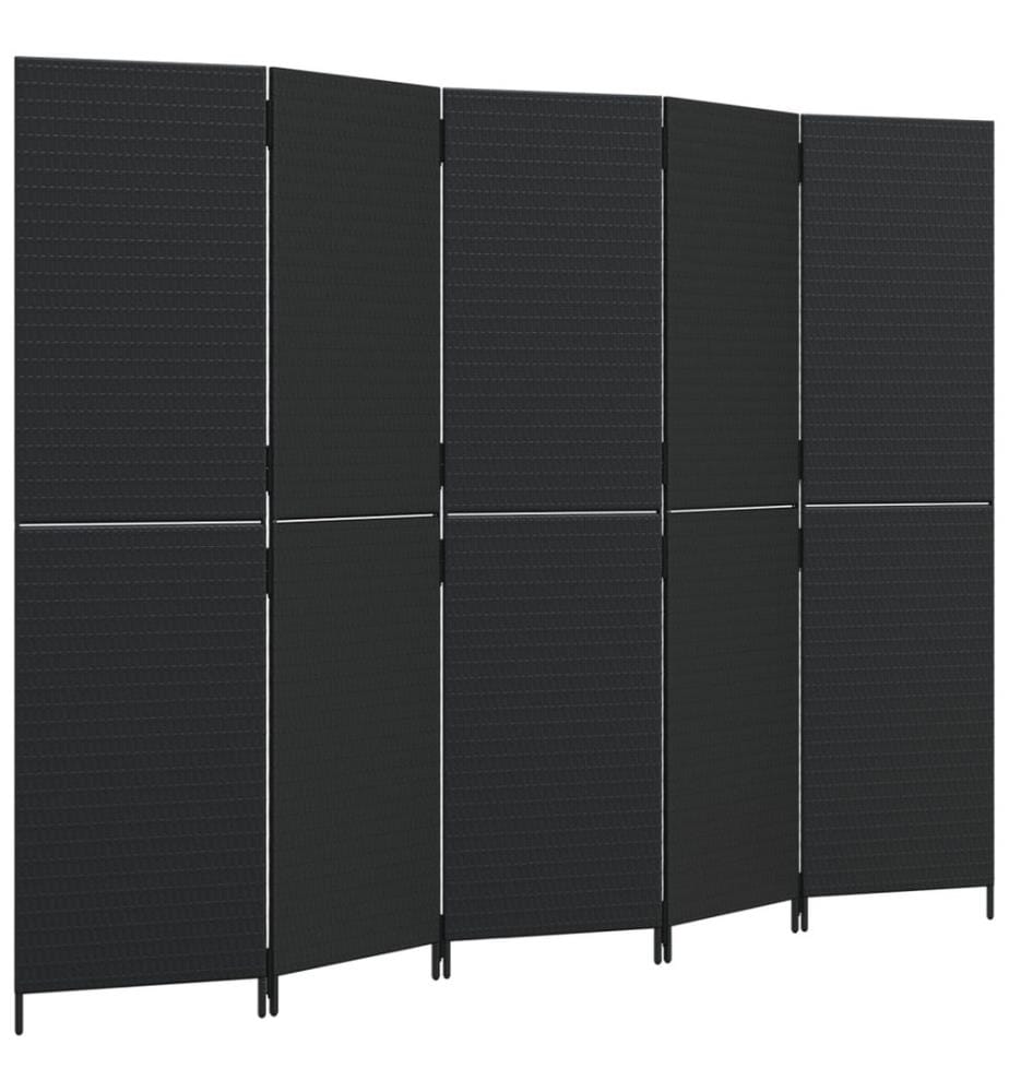 Paravent 5-tlg. Schwarz Poly Rattan