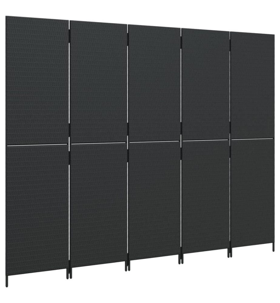 Paravent 5-tlg. Schwarz Poly Rattan