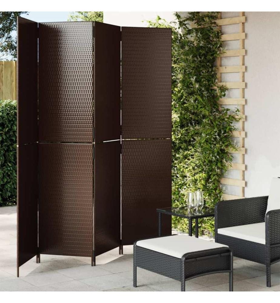 Paravent 4-tlg. Braun Poly Rattan